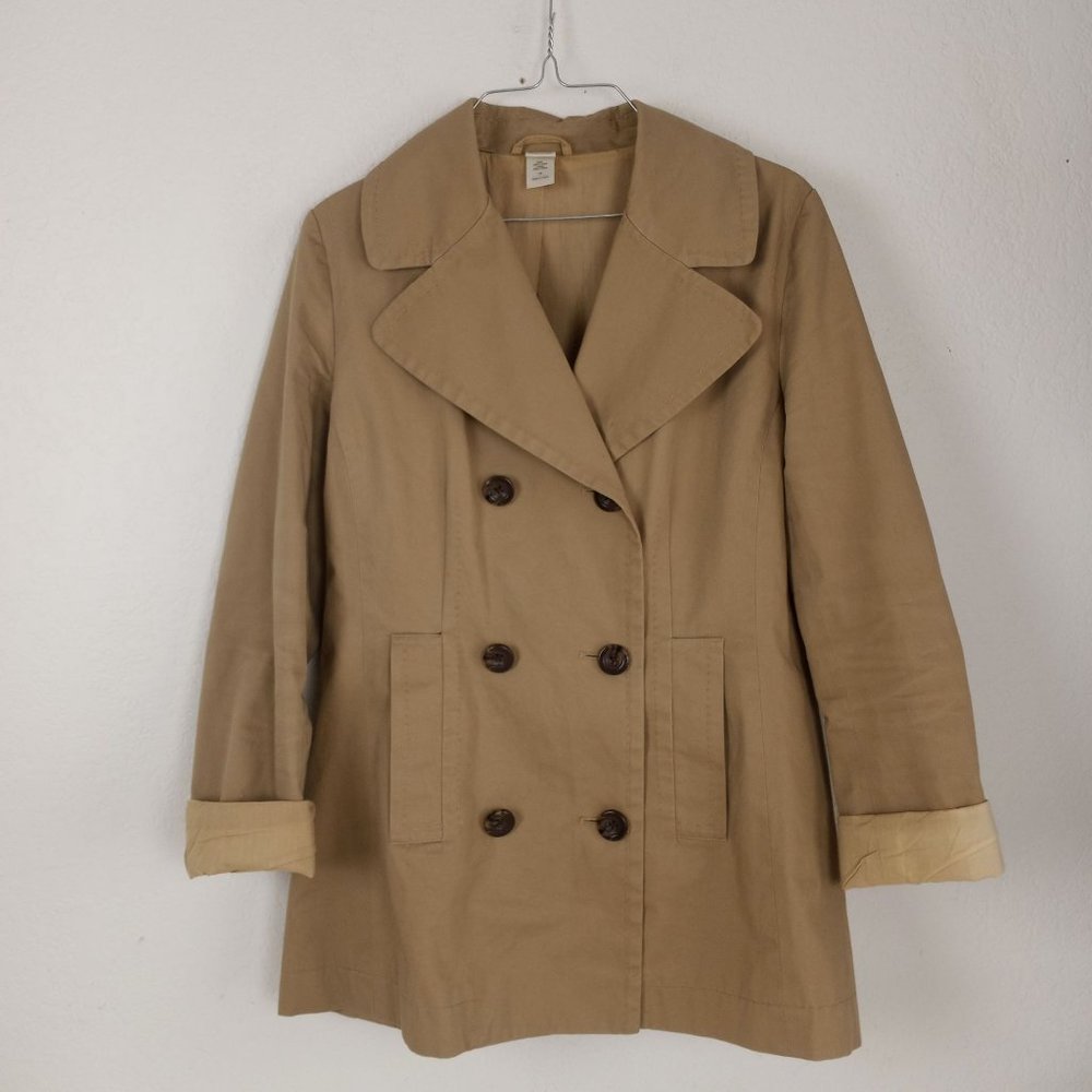 Garnet Hill Trench Coat Jacket Size 10 Tan Cotton